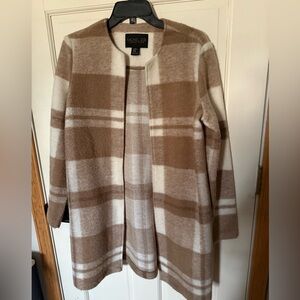 Rachel Zoe Plaid Open Front Coat Tan Cream Coat XS
